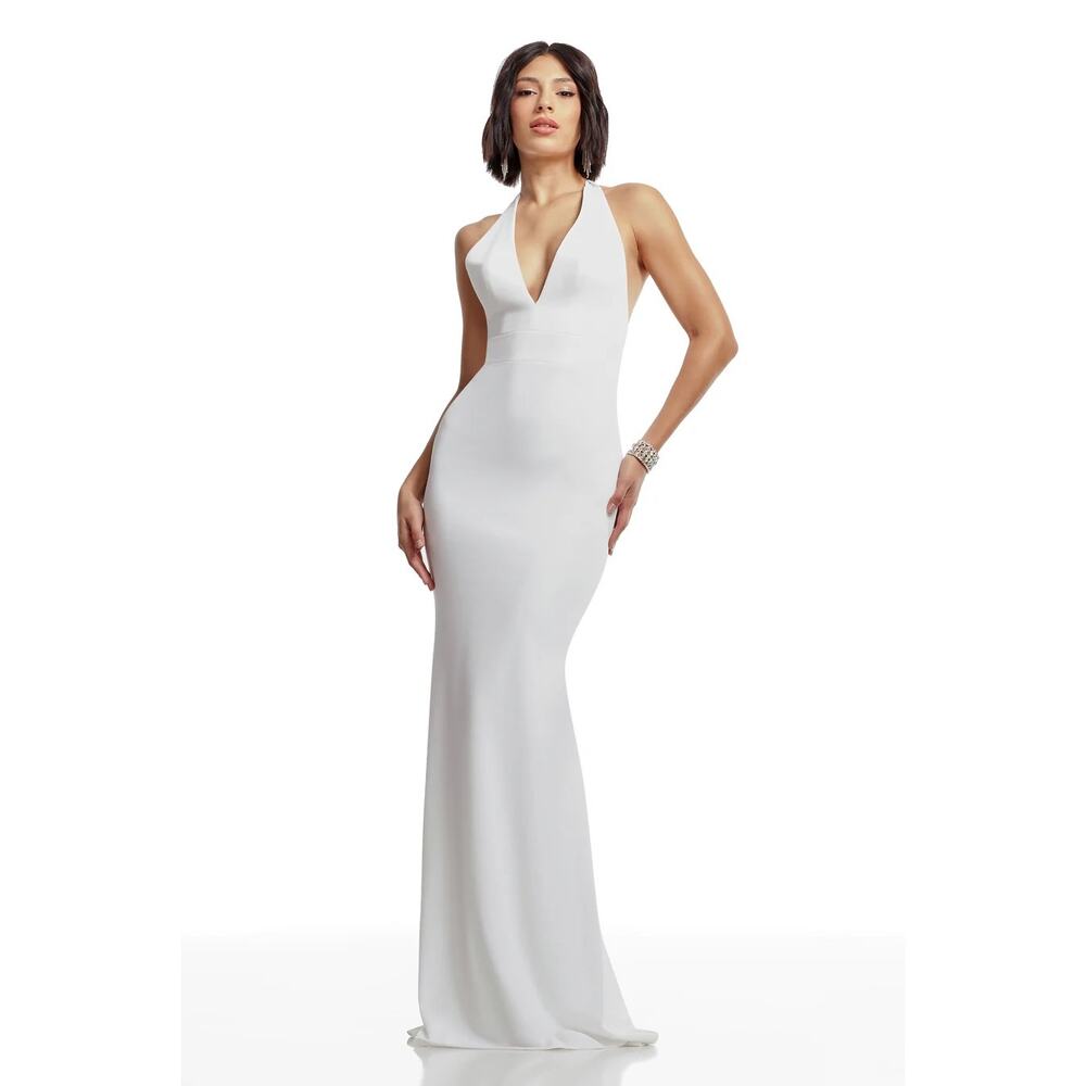 Dress the Population‎ Camden Floor Length Formal Halter Neck Gown White Small